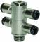 Ramificator T push-in cu 4 iesiri, filet exterior cilindirc cu O-Ring, click-clock, M 5 - 6 mm