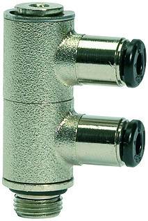 Ramificator L push-in cu 2 iesiri, filet exterior cilindric si O-Ring, click-clock, G 1/4&QUOT; - 10 mm