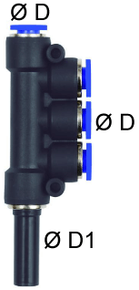 Distribuitor T push-in cu iesiri multiple si adaptor, 8mm-4mm, POM/alama