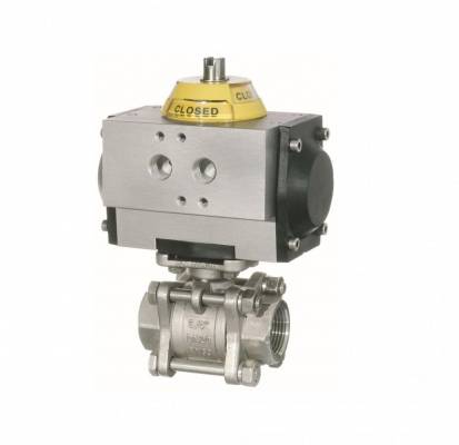 Robinet 2/2 cu bila, actuator pneumatic simpla actiune