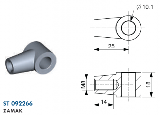 Ochi cu filet M8, Ø 10,1 mm, L=25 mm, grosime 18 mm, zamak